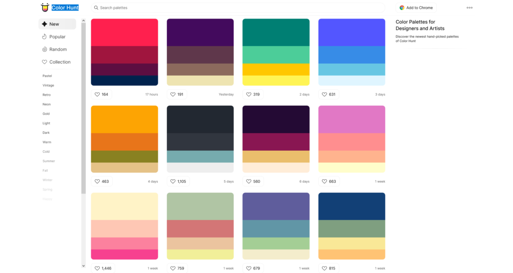 Typography and Colour Theory in Web Design 8 Color Palettes for Designers and Artists Color Hunt