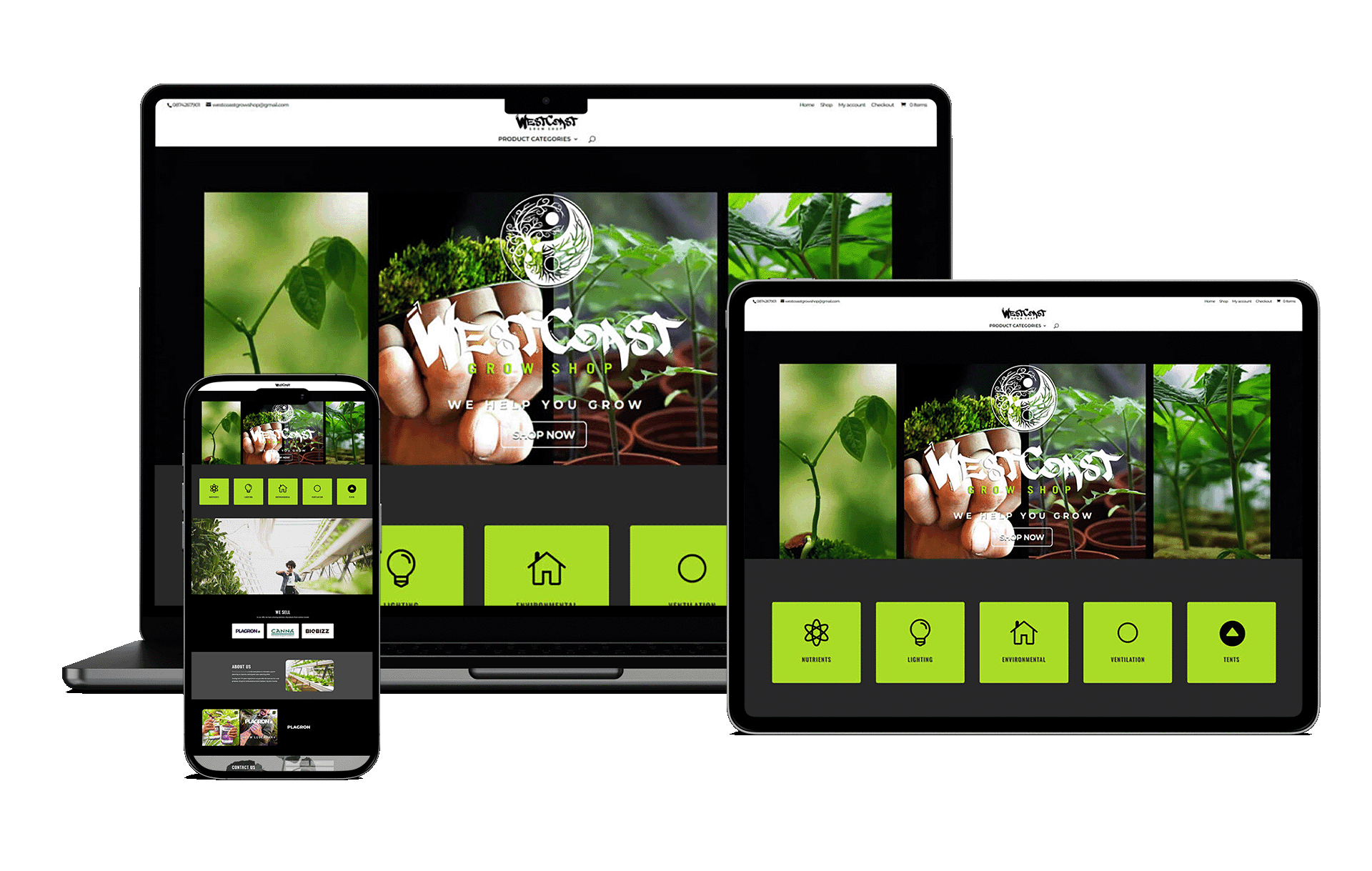 West Coast Grow Shop — custom WooCommerce eCommerce website designed and built by Netboost for a hydroponics and grow shop retailer based in Claregalway, Co. Galway